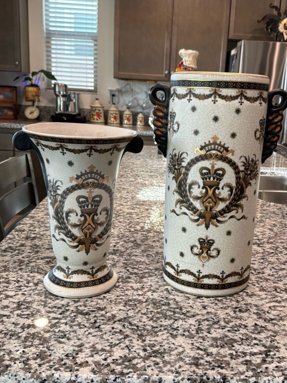 Source Unknown Cream, Gold & Black Baroque Ceramic Vases Set